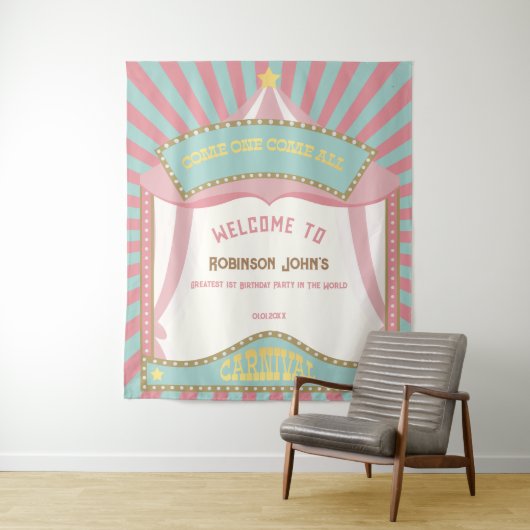 ピンクレトロカーニバル誕生日バックドロップ タペストリー (インサイチュ)