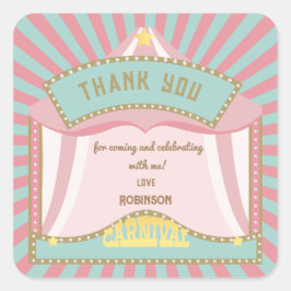 ピンクレトロカーニバル誕生日招待状 スクエアシール