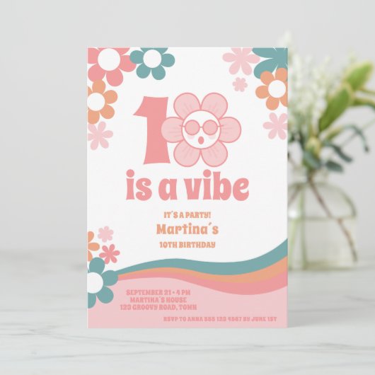 ピンクレトロガール10thバースデーパーティーへの招待 招待状 (スタンド正面)