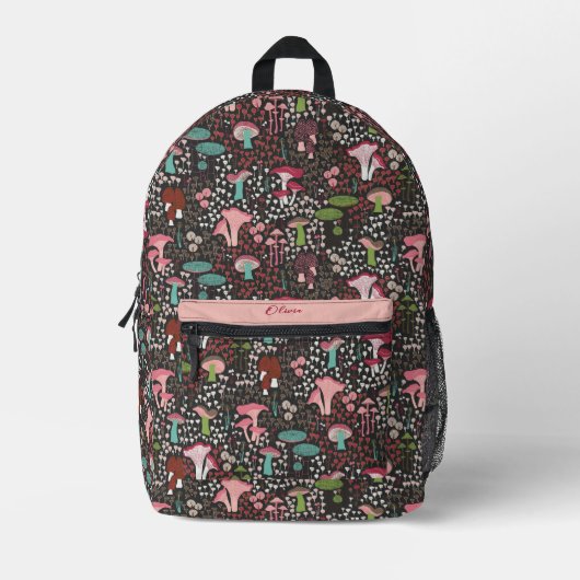 ピンクレトロキノコ プリントバックパック (正面)