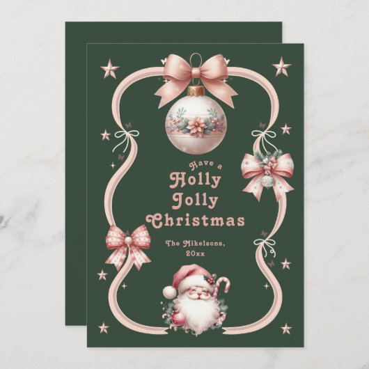ピンクレトロクリスマスサンタクロース シーズンカード (正面/裏面)