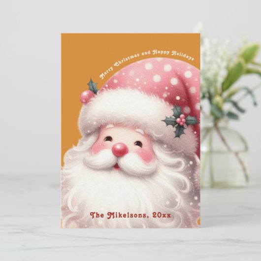 ピンクレトロクリスマスサンタクロース シーズンカード (スタンド正面)