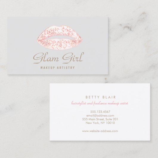 ピンクレトログラムグリッターリップメイクアップアーティスト 名刺 (正面/裏面)