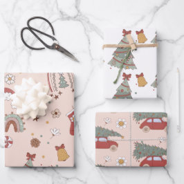 ピンクレトログルービーカークリスマスツリー ラッピングペーパーシート
