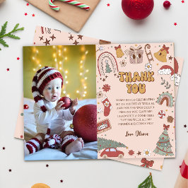 ピンクレトログルービークリスマスツリー誕生日 サンキューカード