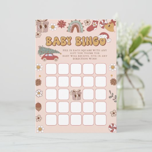 ピンクレトログルービークリスマスベビーシャワービンゴゲーム 招待状 (スタンド正面)