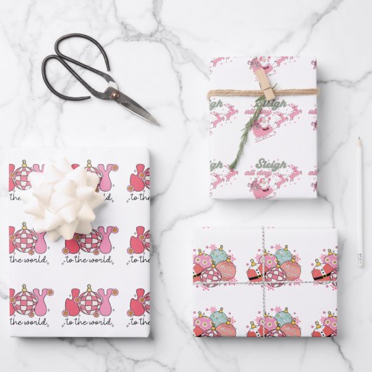 ピンクレトログルービークリスマス ラッピングペーパーシート (正面)