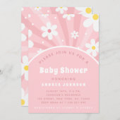 ピンクレトログルービーサンシャインフローラガールベビーシャワー 招待状 (正面/裏面)