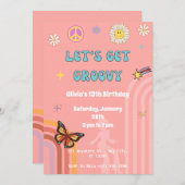 ピンクレトログルービーバースデーパーティー 招待状 (正面/裏面)