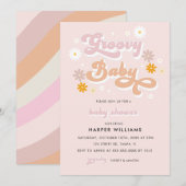 ピンクレトログルービーベイビーシャワー 招待状 (正面/裏面)