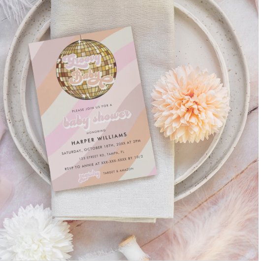 ピンクレトログルービーベビーシャワー招待状 招待状