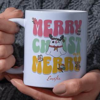 ピンクレトログルービーメリークリスマスかわいい名 マグカップ