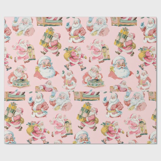 ピンクレトログルーヴィサンタクロース – クリスマス ラッピングペーパー (フラット)