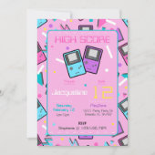 ピンクレトロゲーム誕生日 招待状 (正面)