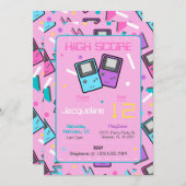 ピンクレトロゲーム誕生日 招待状 (正面/裏面)