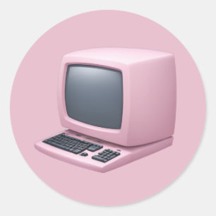 ピンクレトロコンピュータ絵文字 ラウンドシール