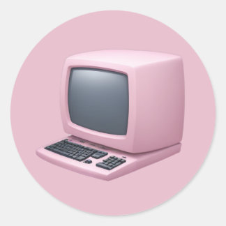ピンクレトロコンピュータ絵文字 ラウンドシール