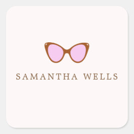 ピンクレトロサングラスパーソナライズされた スクエアシール