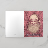 ピンクレトロサンタクリスマス 箔グリーティングカード (外側レイダウン)