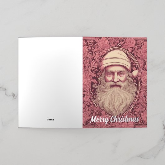 ピンクレトロサンタクリスマス 箔グリーティングカード (外側レイダウン)