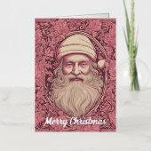 ピンクレトロサンタクリスマス 箔グリーティングカード (正面)