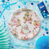 ピンクレトロサンタクロースをテーマにしたクリスマスパーティー ペーパープレート (パーティー)