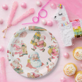 ピンクレトロサンタクロースをテーマにしたクリスマスパーティー ペーパープレート (パーティー)