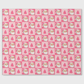 ピンクレトロサンタクロースクリスマスツリータータンチェックプレイド ラッピングペーパー (フラット)