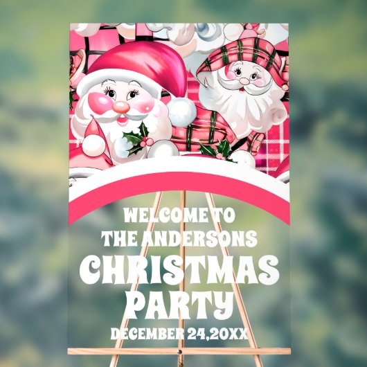 ピンクレトロサンタクロースパーティー歓迎 アクリルサイン (ニュートラル)