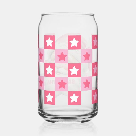 ピンクレトロサンタクロースピンクタータンチェック格子模様クリスマス ガラス缶 (右)