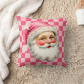 ピンクレトロサンタクロースピンクタータンチェック格子模様クリスマス クッション (ブランケット)