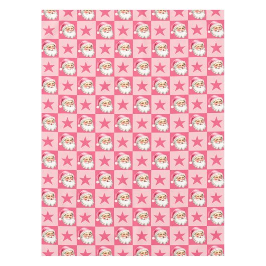 ピンクレトロサンタクロースピンクタータンチェック格子模様クリスマス テーブルクロス (正面)