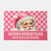 ピンクレトロサンタクロースピンクタータンチェック格子模様クリスマス ドアマット (正面)