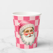 ピンクレトロサンタクロースピンクタータンチェック格子模様クリスマス 紙コップ (裏面)