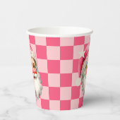 ピンクレトロサンタクロースピンクタータンチェック格子模様クリスマス 紙コップ (左)
