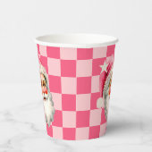 ピンクレトロサンタクロースピンクタータンチェック格子模様クリスマス 紙コップ (右)