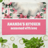 ピンクレトロサンタクロースフローラプレイド キッチンタオル (折り畳み)