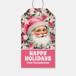 ピンクレトロサンタクロースフローラプレイド ギフトタグ