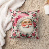 ピンクレトロサンタクロースフローラプレイド クッション (ブランケット)