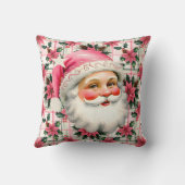 ピンクレトロサンタクロースフローラプレイド クッション (裏面)