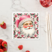 ピンクレトロサンタクロースフローラプレイド スタンダードカクテルナプキン (インサイチュ)