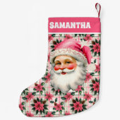 ピンクレトロサンタクロースフローラプレイド スモールクリスマスストッキング (裏面)
