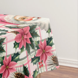 ピンクレトロサンタクロースフローラプレイド テーブルクロス