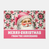 ピンクレトロサンタクロースフローラプレイド ドアマット (正面)