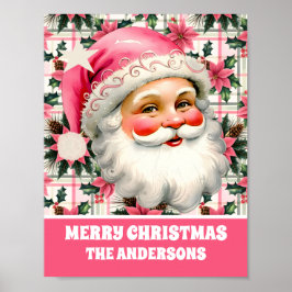 ピンクレトロサンタクロースフローラプレイド ポスター
