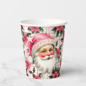 ピンクレトロサンタクロースフローラプレイド 紙コップ (裏面)