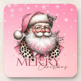 ピンクレトロサンタクロースヴィンテージメリークリスマス コースター