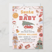 ピンクレトロサンタベビークリスマスベビーシャワー 招待状 (正面)