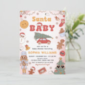 ピンクレトロサンタベビークリスマスベビーシャワー 招待状 (スタンド正面)