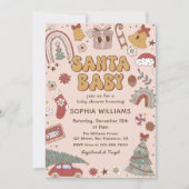 ピンクレトロサンタベビークリスマスベビーシャワー 招待状 (正面)